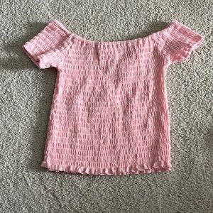 Light pink off the shoulder crop top